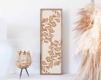 Grand art mural floral neutre vertical, longue affiche botanique étroite, impression beige orange brûlé, plante minimale 12 x 36 po. 12 x 24 po. TÉLÉCHARGEMENT NUMÉRIQUE