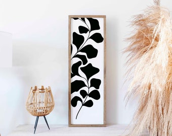 Art mural floral vertical long, impression d'art haute et étroite, affiche botanique minimale en noir et blanc 12 x 36 po. 12 x 24 po. TÉLÉCHARGEMENT NUMÉRIQUE