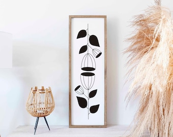 Art mural floral vertical long, impression d'art haute et étroite, fleurs minimalistes en noir et blanc, affiche 12 x 36 po. 12 x 24 po. TÉLÉCHARGEMENT NUMÉRIQUE