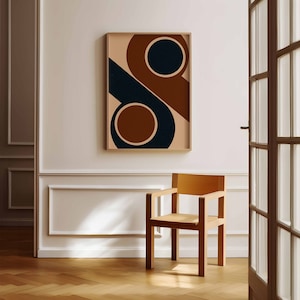 Carteles modernos de mediados de siglo, arte mural abstracto de la Bauhaus, impresión de arte geométrico, interior marrón y beige, decoración de pared de sala de estar de moda