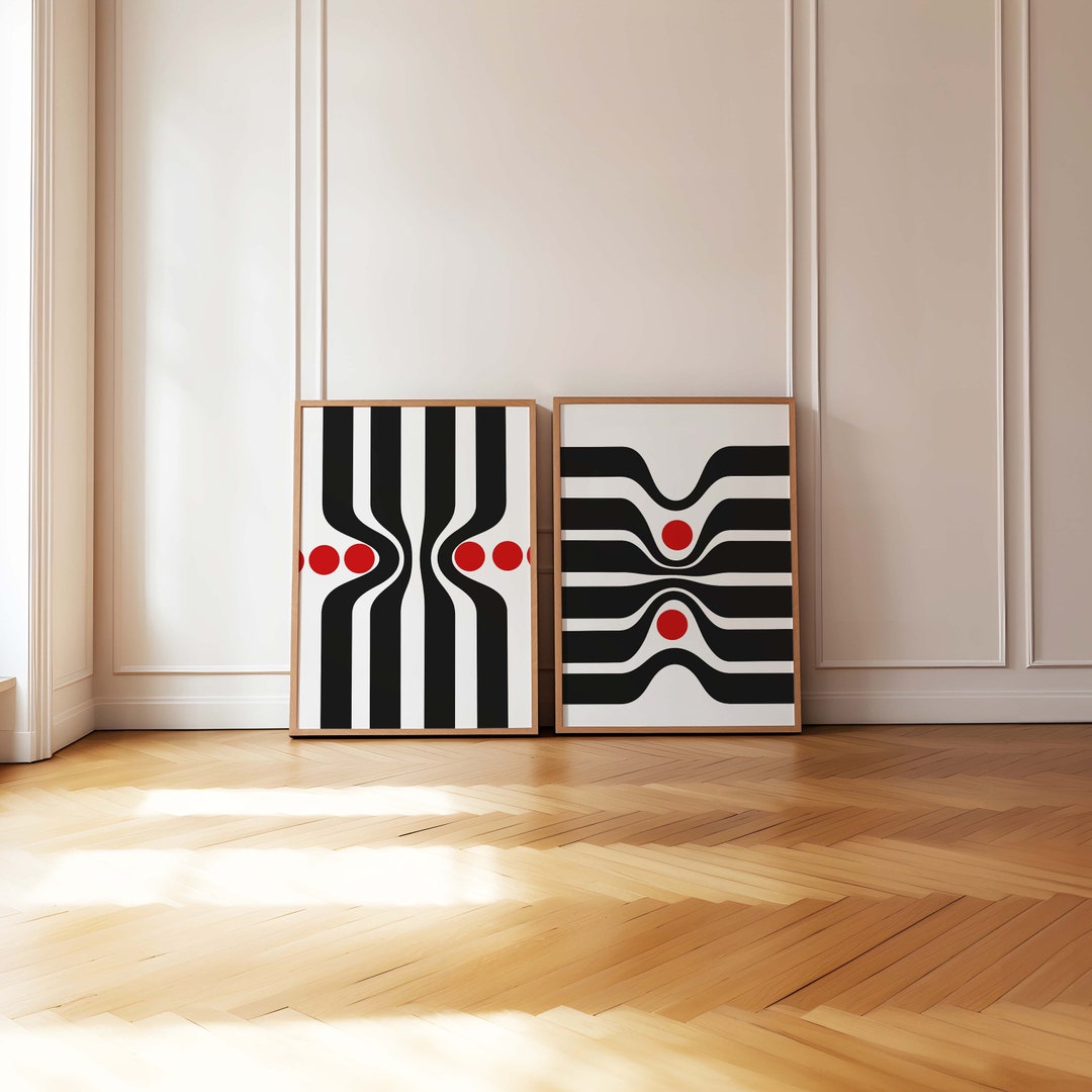 Set of 2 Black and White Bold Striped Art Prints Abstract Geometric ...