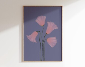 DIGITAL DOWNLOAD Floral Pastel Pink Lilac Purple Art Print, Moody Flowers Wall Art for Trendy Living Room Decor, Botanical Poster Printable