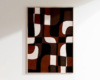 Earthy Tones Modern Living Room Wall Art Brown Beige Black Abstract Art Print Checkered Mid Century Poster Printable DIGITAL DOWNLOAD