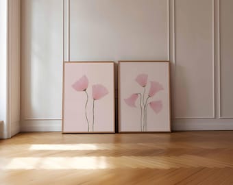 Set of 2 Pastel Beige and Pink Floral Botanical Posters Printable DIGITAL DOWNLOAD