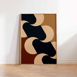 Retro Geometric Art Print, Abstract  Art for Trendy Living Room Decor, Mid Century Wall Art Brown Beige, Unique Original Design PAPER PRINT