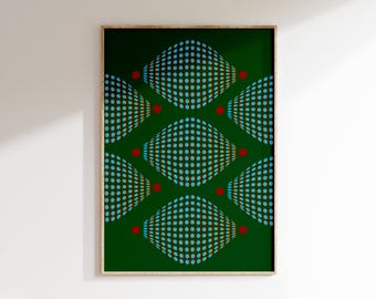 Blue Dots Printable Op Art Poster Modern Abstract Green Wall Art Geometric Circular Pattern Art Print DIGITAL DOWNLOAD