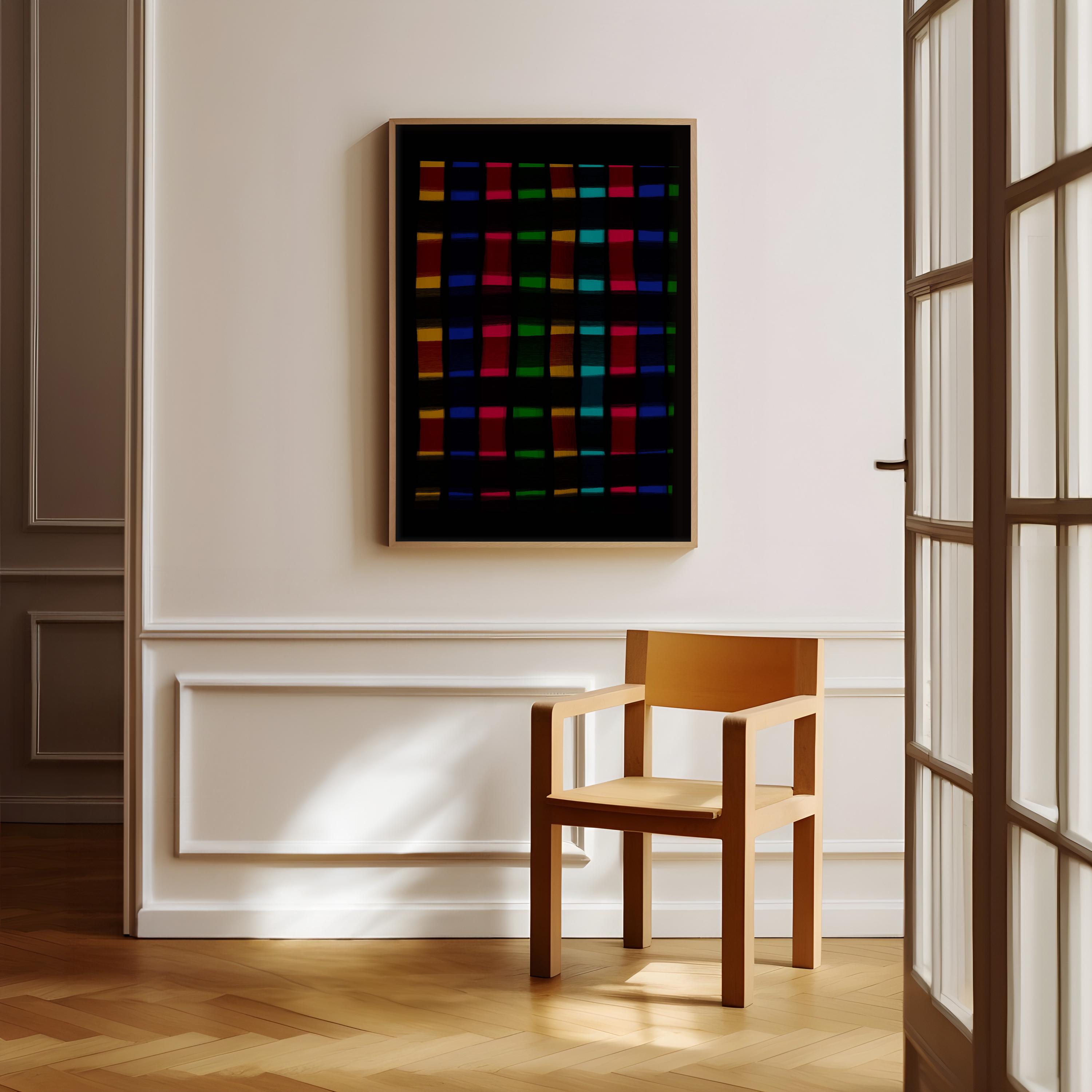 Black Abstract Art Print With Colorful Grid, Modern Wall Art Printable ...