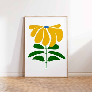 DIGITAL DOWNLOAD Simple Flower Art Print, Colorful Floral Instant Art Printable, Minimalist Plant Wall Art Yellow Green, Kids Room Poster