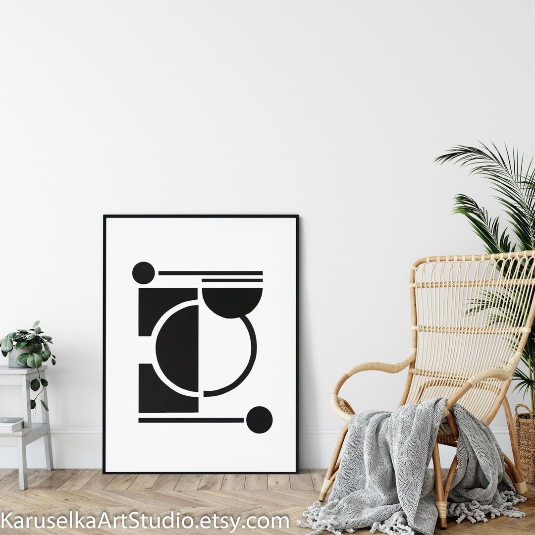 Simple Black and White Geometric Art Print, Minimalist Abstract Wall ...
