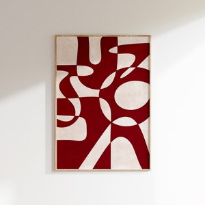 DESCARGA INSTANTÁNEA DIGITAL Impresión artística abstracta moderna en rojo, decoración de pared con acento de sala de estar de moda imprimible, póster de formas orgánicas, 300 dpi