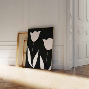 Mutige Schwarz-Weiß-Tulpenblumen Art Print Maximalist Großes Blumenplakat druckbare Mitte des Jahrhunderts moderne Akzent-Wand-Dekor DIGITALER DOWNLOAD