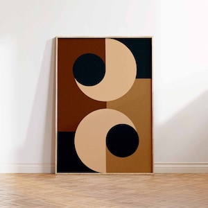 Impresión de arte abstracto de mediados de siglo, cartel retro de los años 70 geométrico, arte de pared marrón y beige para la decoración del hogar de moda, arte de la pared del acento de la sala de estar