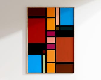 Kleurrijke abstracte geometrische muurkunst, kleurenblokprint, gedurfde statementposter grote digitale DOWNLOAD