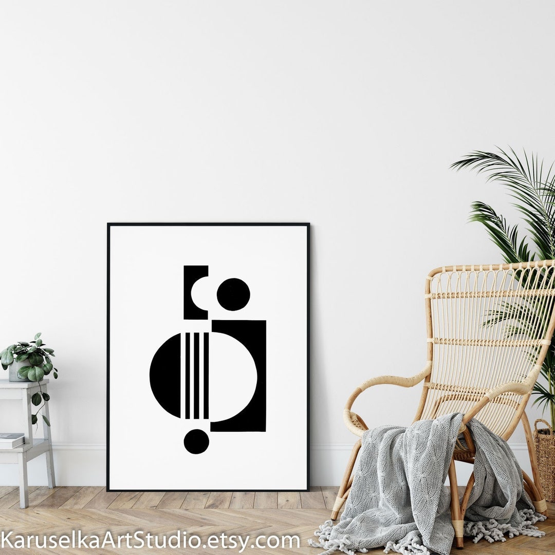 Simple Geometric Art Print, Black and White Abstract Wall Art, Modern ...