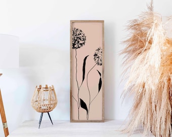 Art mural vertical long, impression d'art étroite floral minimaliste, impression d'art, affiche botanique beige neutre noir, 12 x 36 po. 12 x 24 po. TÉLÉCHARGEMENT NUMÉRIQUE