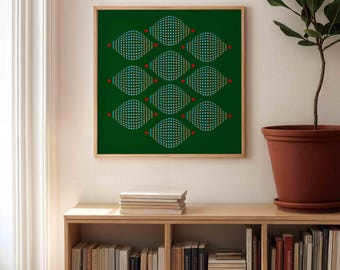 Blue Dots on Green Printable Square Wall Art, Circular Shapes Op Art Poster, Unique Original Living Room Wall Decor DIGITAL DOWNLOAD