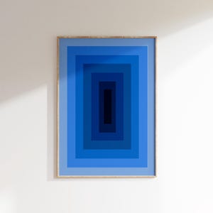 Blue Gradient Geometric Wall Art, Minimalist Abstract Poster, Color Block Artwork, Large Canvas Print