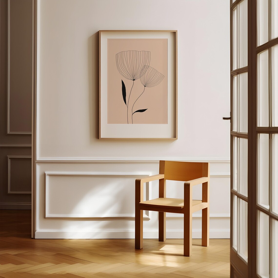 Minimalist Floral Line Art Print Neutral Beige Black Simple Botanical ...