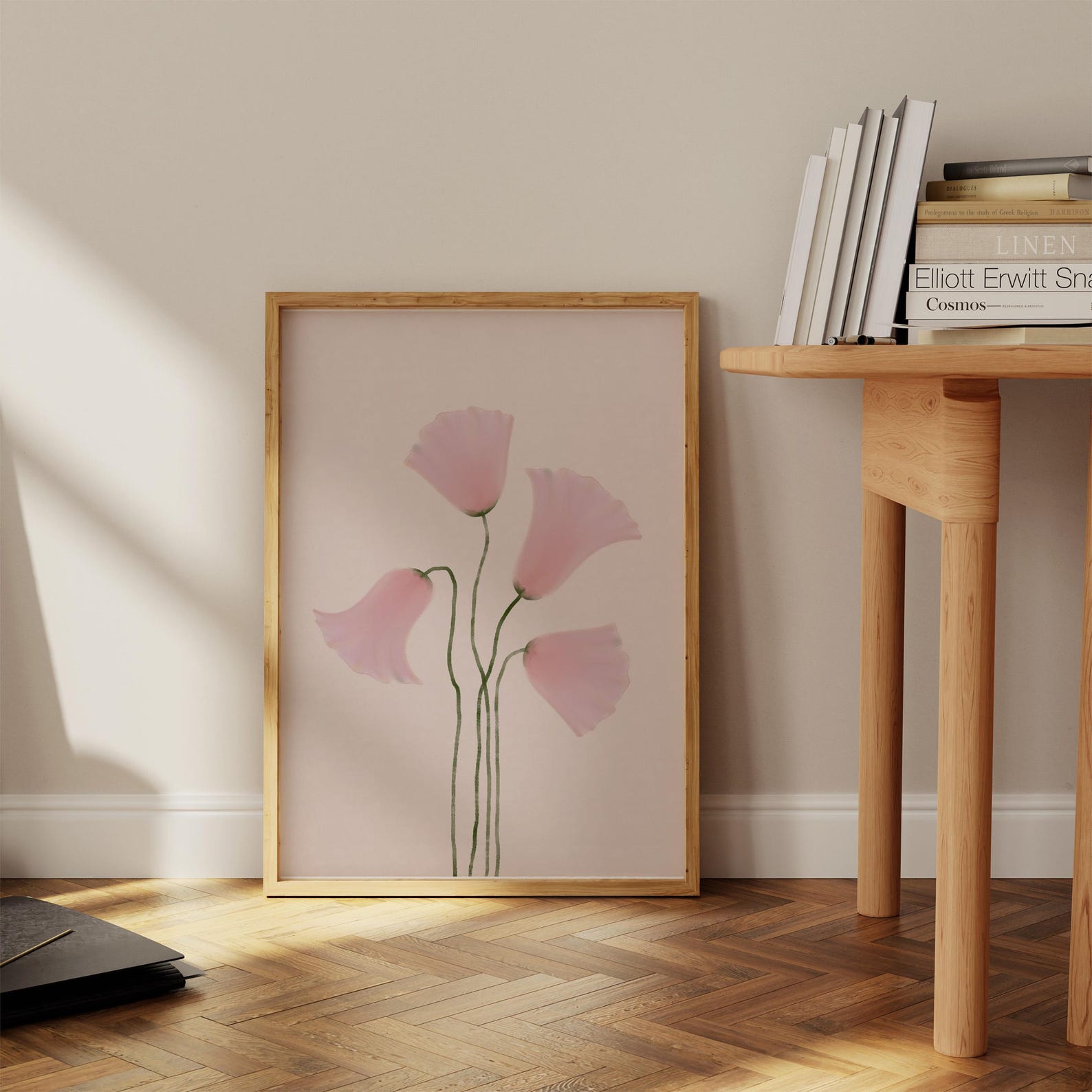 Pastel Floral Wall Art Printable Hand Drawn Flowers in Pink and Beige ...