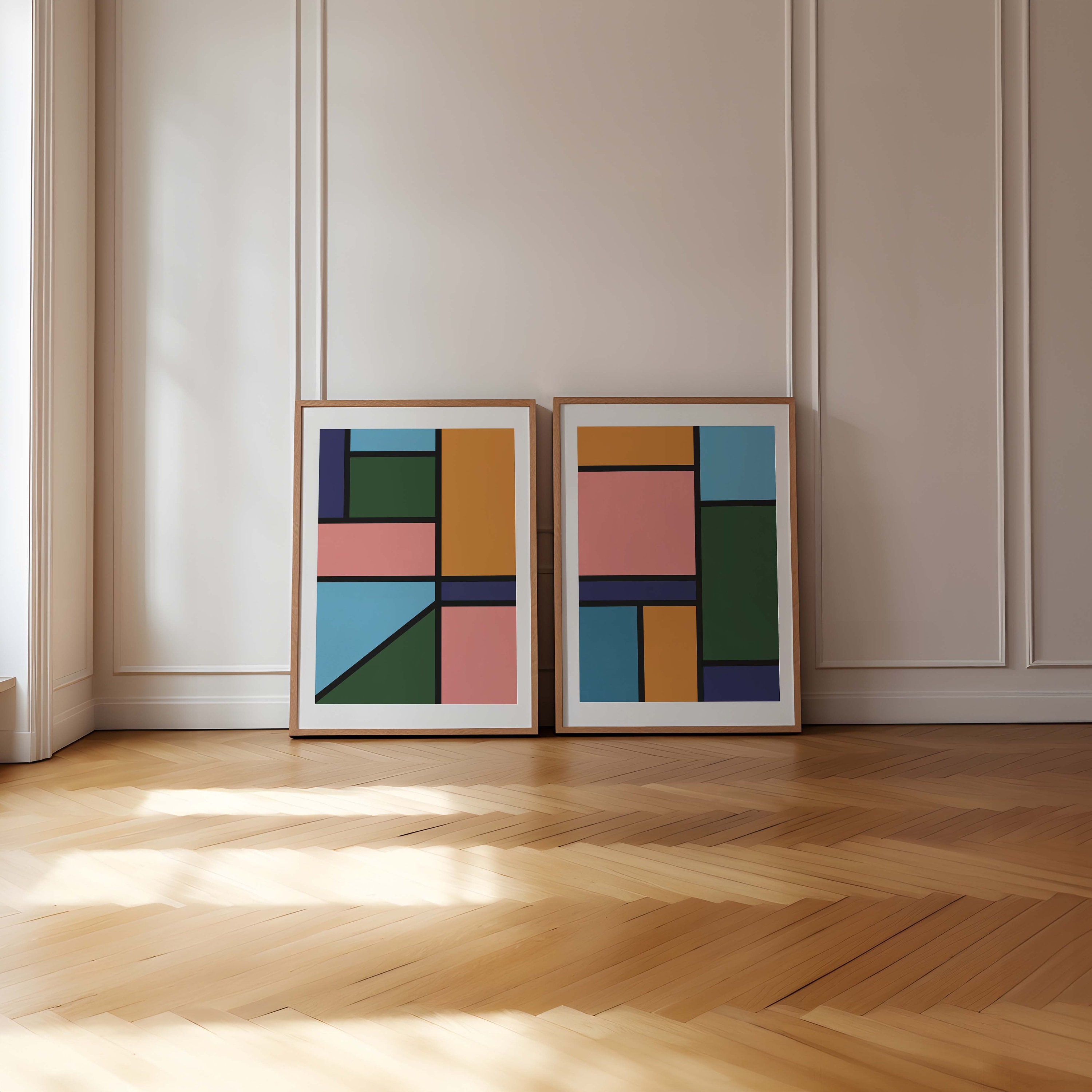 DIGITAL INSTANT DOWNLOAD Colorblock Wall Art Set of 2, Modern Geometric ...
