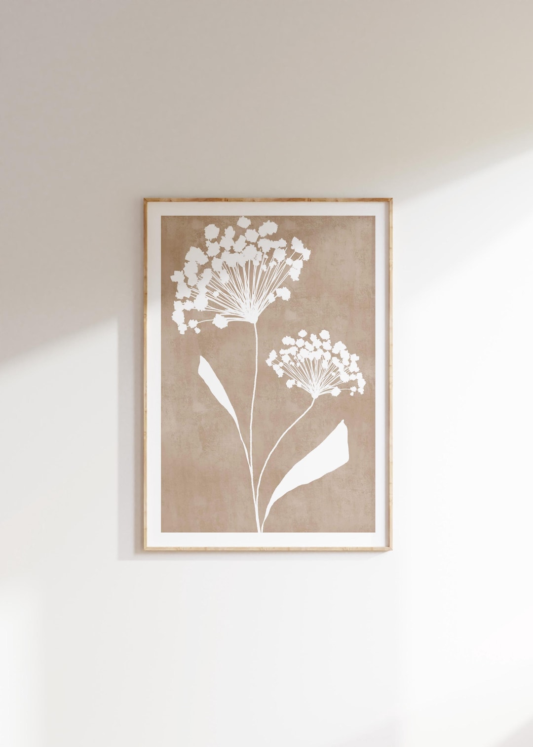 Neutral Tan Beige Floral Art Print Minimalist Botanical Wall Art Large ...