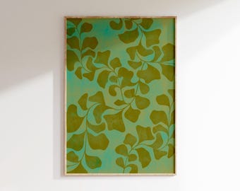 Green Floral Wall Art Large, Abstract Maximalist Botanical Art Print, Ivy Plant Unique Hand Drawn Poster Printable DIGITAL DOWNLOAD