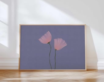 Horizontal Minimal Pastel Flower Wall Art, Pink Lilac Floral Print, Soft Botanical Poster, Romantic Bedroom Aesthetic Decor DIGITAL DOWNLOAD