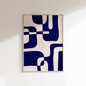 DOWNLOAD DIGITALE IMMEDIATO Stampa artistica moderna astratta blu navy, decorazione da parete per soggiorno massimalista stampabile, poster di forme organiche 300 dpi
