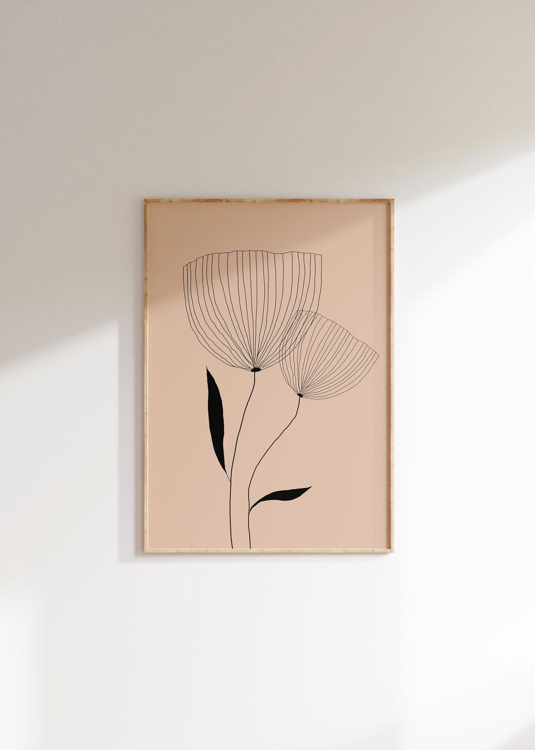 Minimalist Floral Line Art Print Neutral Beige Black Simple Botanical ...
