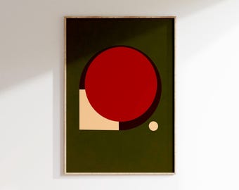 Arte astratta geometrica verde da parete, poster minimalista con cerchio rosso, stampa retrò Bauhaus su tela