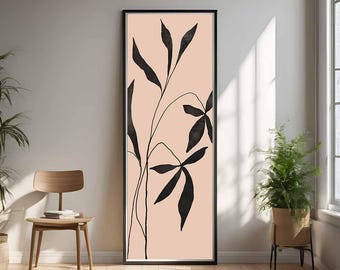 Art mural long et étroit, impression d'art floral minimaliste zen, impression botanique neutre beige noir, impression numérique 12 x 36 po. 12 x 24 po.