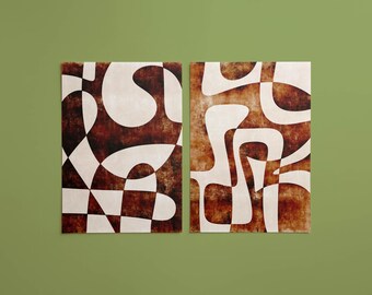 Lot de 2 impressions d'art abstrait, impression d'art mural de salon, affiche beige marron neutre, art moderne, impressions de formes organiques TÉLÉCHARGEMENT NUMÉRIQUE
