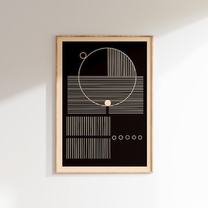 Svart krämfärgad minimalistisk linjekonsttryck, djärvt geometriskt mönsterposter, grafisk stor väggdekoration
