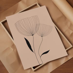 Minimalist Floral Line Art Print Neutral Beige Black Simple Botanical ...