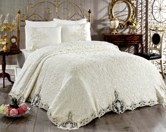 Luxurious Lace Bedding Set with Vintage French Lace - Perfect Bridal Gift