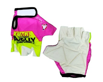 Vintage Professional Fuchsia and Yellow Gloves: Team JOLLY CAGE Anti-Anal Resistant Ideal for Cycling, Gym, MTB, Spinning, Bicycle