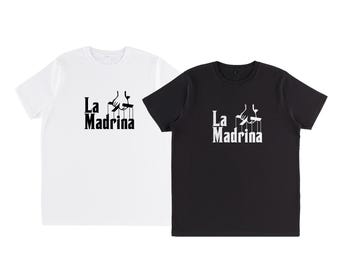 Women&#39;s T-shirt &quot;La Madrina&quot; Original Gift for Godmother Personalized T-shirt for Baptism, Confirmation, Birthday Vintage Cinema Style