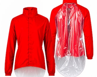Pro' Line Zero Wind Cycling Jacket, Windproof, Rainproof, MTB Road, Gravel, Red, Transparent Back, SMALL