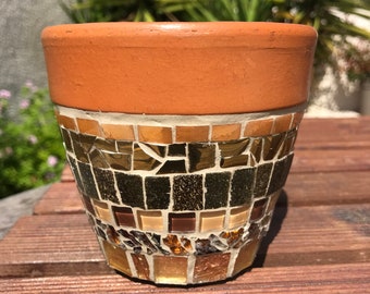 Pot pour plante ou fleurs fait main en mosaïque