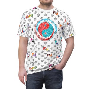 Buntes Unisex-T-Shirt mit universellem Yin-Yang-Allover-Print