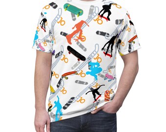 Colorful Skateboarding &quot;All Over Print&quot; Unisex Cut & Sew T-Shirt