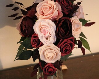 White and Burgundy Bouquet - Etsy