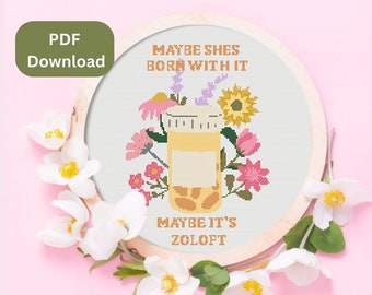 Patrón de punto de cruz de Zoloft: Diseño de salud mental (Descarga PDF)