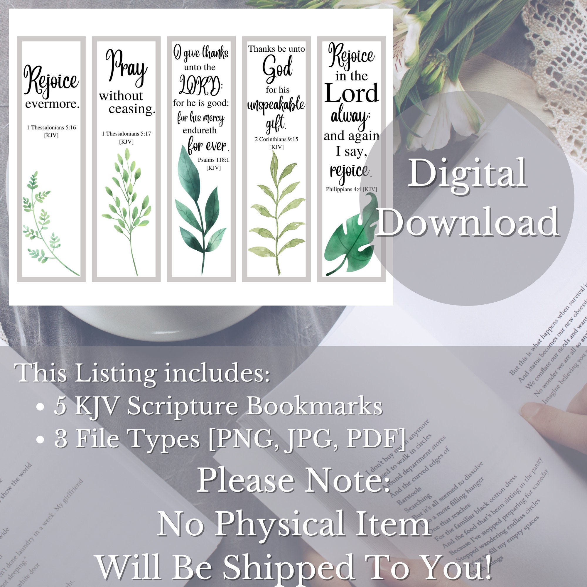 KJV Scripture Printable Bookmarks, Watercolor Plant Bookmarks