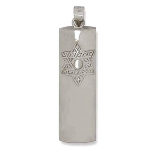 Sterling Silver MEZUZAH PENDANT Star of David Round Edges 1.25" Tall *