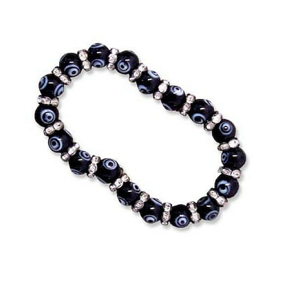 Bracelet Black & White Beads With Evil Eye Protec… - image 1