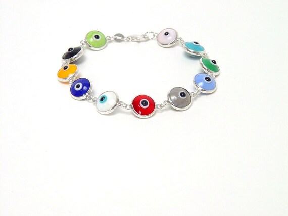 Bracelet Multi Color / Colorful Beads With Evil E… - image 1