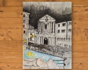 Trevi Fountain Rome Italy Original Painting Vintage Architecture Art Print (Size Options Available), Rome Travel Poster, Travel Artwork