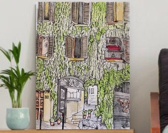 Via Urbana Rome Italy Original Painting Vintage Architecture Art Print (Size Options Available), Ancient Rome Wall Art, Italy Painting