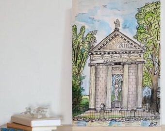 Villa Borghese Gardens Rome Italy Original Artwork Vintage Architecture Print (Size Options Available), Roman Art Print, Travel Poster Print